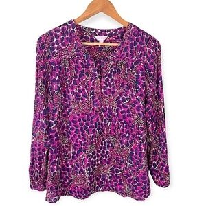 Lilly Pulitzer Sherida Top Gigi Giraffe Print Pink Navy Cotton Blouse Women's S